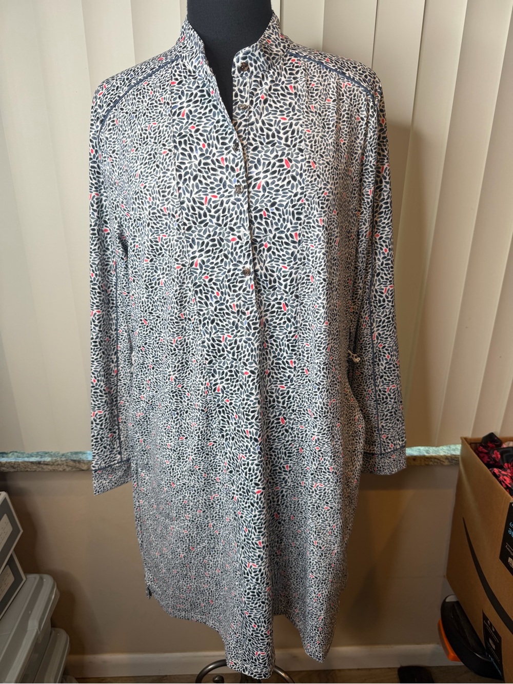 Fairway & Greene Golf Lightweight Black White Printed Shirt Dress Pink Specks XL